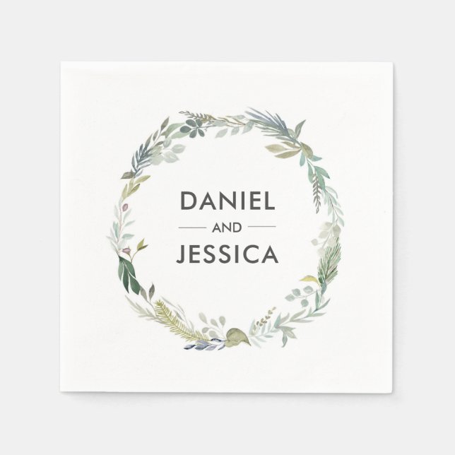 Guardanapo De Papel Casamento Personalizado Napkin | folhagem verde (Frente)
