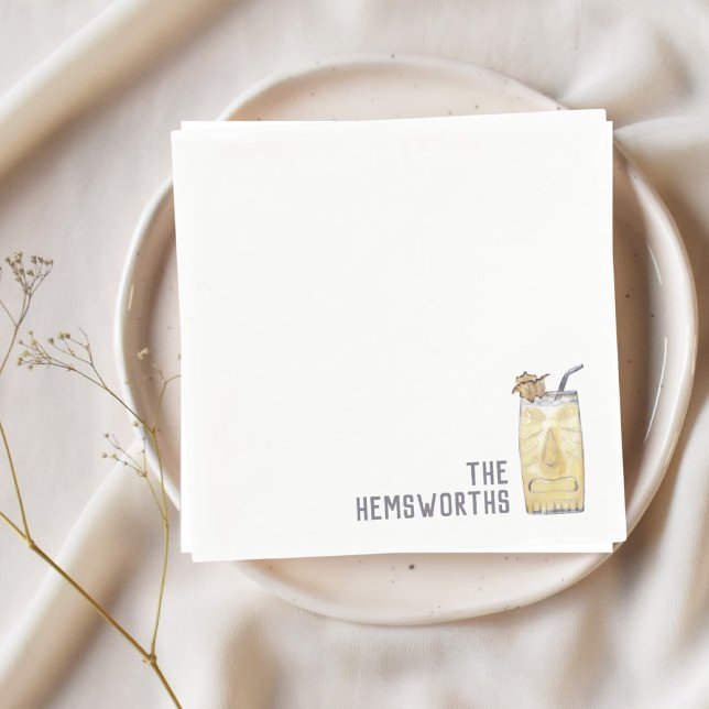 Guardanapo De Papel Casamento Personalizado Napkins Piña Colada Cockta (Pina Colada Custom Drink Napkins)