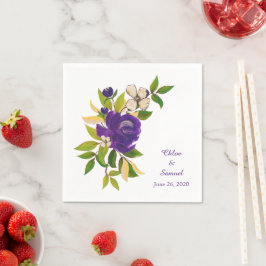 Guardanapo De Papel Casamento Personalizado Por Aquarela Dourada Roxa