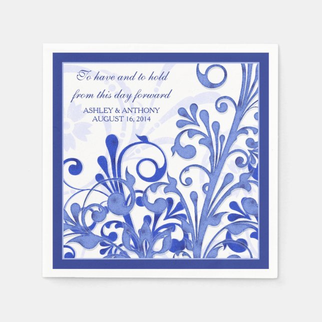 Guardanapo De Papel Casamento Personalizado Real Azul Branco (Frente)