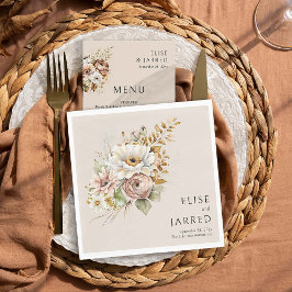 Guardanapo De Papel Casamento Personalizado Rustic Floral Brown Neutra