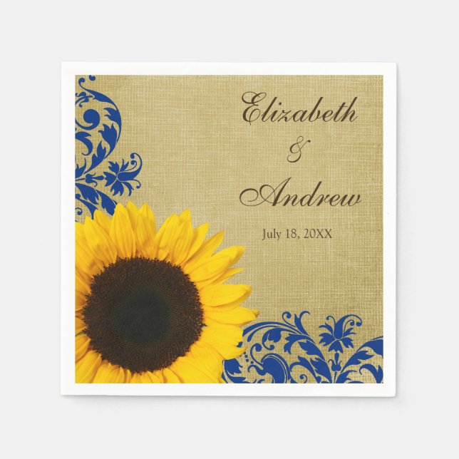 Guardanapo De Papel Casamento Personalizado Rustic Sunflower Blue Swir (Frente)