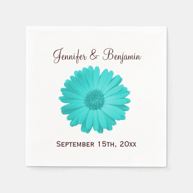 Guardanapo De Papel Casamento Personalizado Rustic Teal Daisy Cocktail (Frente)