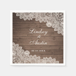 Guardanapo De Papel Casamento Personalizado Rustic Wood Lace