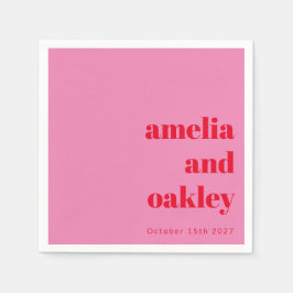 Guardanapo De Papel Casamento Personalizado Vermelho e Rosa Moderno Ne