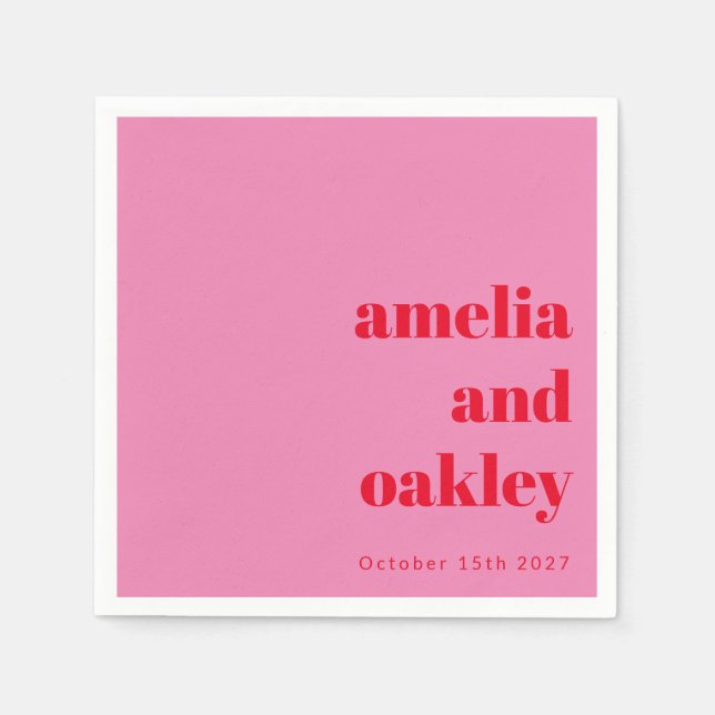 Guardanapo De Papel Casamento Personalizado Vermelho e Rosa Moderno Ne (Frente)