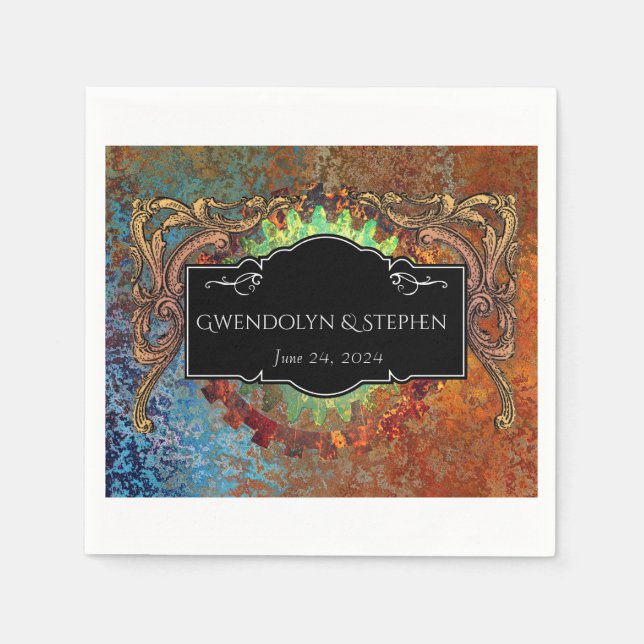 Guardanapo De Papel Casamento Personalizado Vintage Steampunk  (Frente)