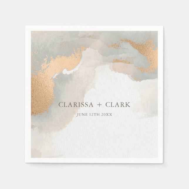Guardanapo De Papel Casamento Pintado à Mão em Aquarela Dourada Elegan (Frente)
