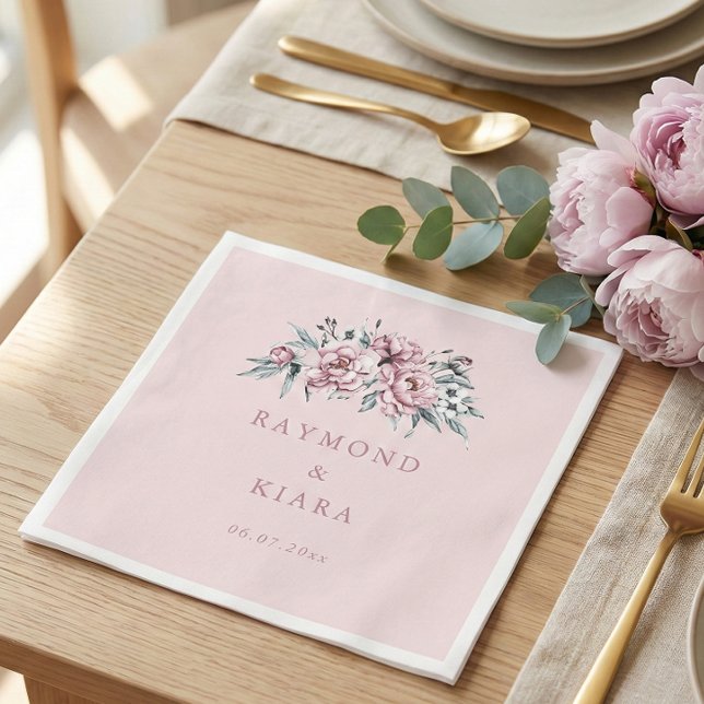 Guardanapo De Papel Casamento Pônico Rosa Suave E Pintado (dusty pink peony personalized wedding napkin
)