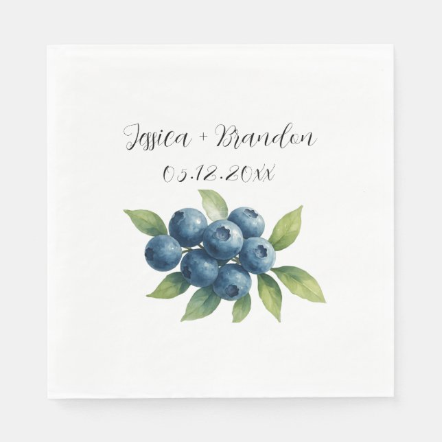 Guardanapo De Papel Casamento por Aquarela com Fruta de Aromas Azul (Frente)