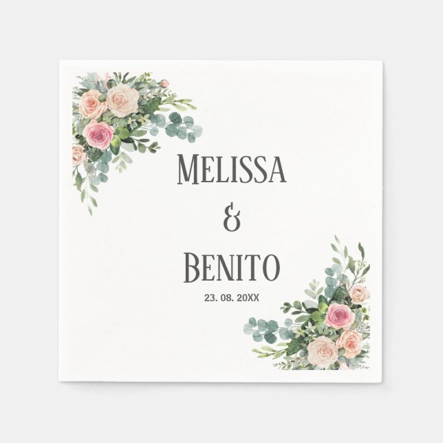 Guardanapo De Papel Casamento por Aquarela Eucalyptus Vermelhos Cor-de (Frente)