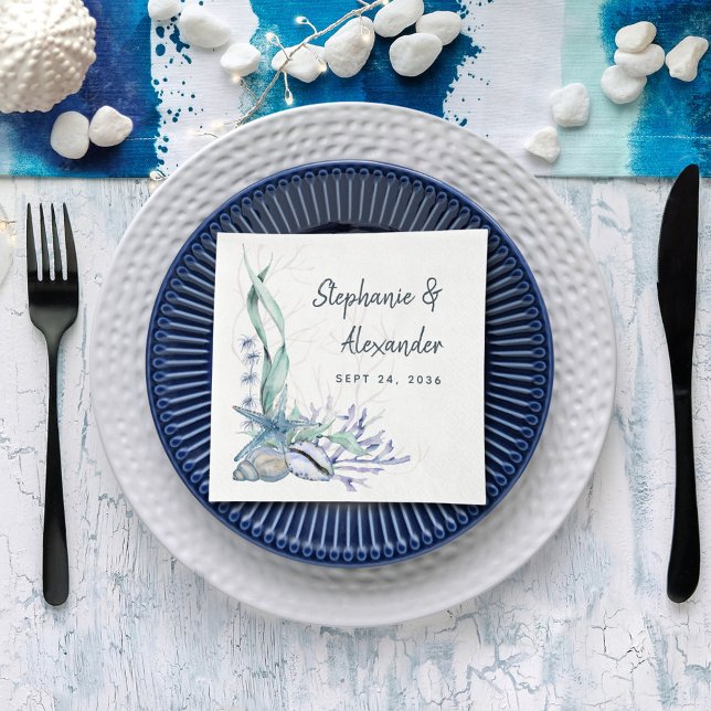 Guardanapo De Papel Casamento por Aquarelas de Praia do Oceano Azul (Criador carregado)