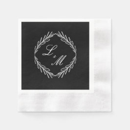 Guardanapo De Papel Casamento Preto Branco Ramo Script Monograma
