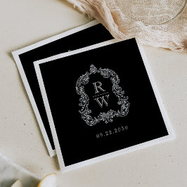 Guardanapo De Papel Casamento Preto e Branco com Cumeeira de Monograma