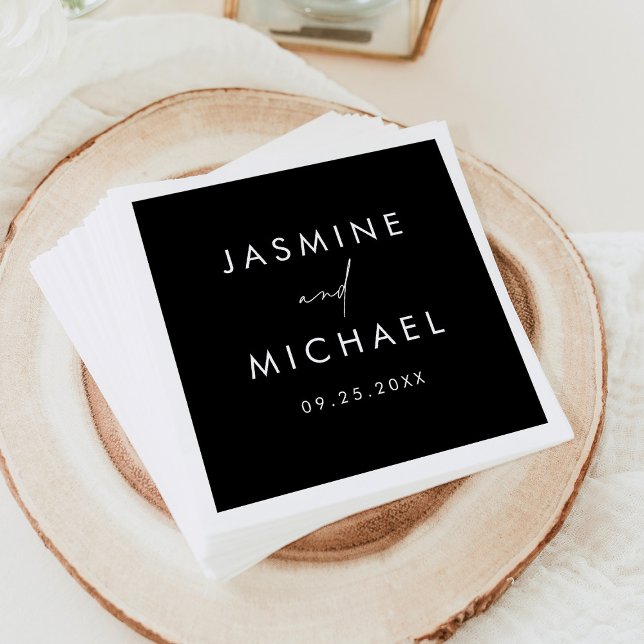 Guardanapo De Papel Casamento Preto e Branco com Letra Moderna (Criador carregado)