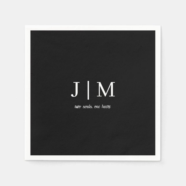 Guardanapo De Papel Casamento Preto e Branco com Texto Personalizável (Frente)