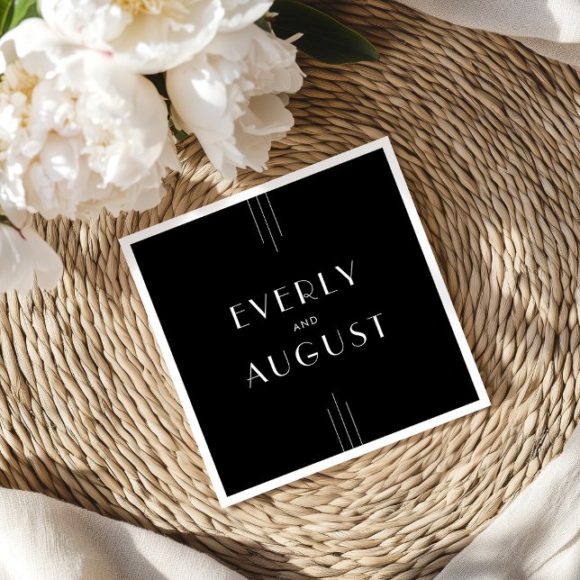 Guardanapo De Papel Casamento Preto e Branco da Deco da Arte TOTALMENT (EVERLY Modern Art Deco Black and White Wedding Napkins)