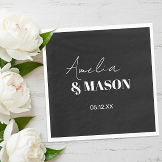 Guardanapo De Papel Casamento Preto e Branco Minimalista Moderno