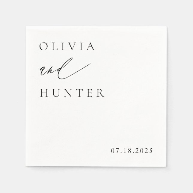 Guardanapo De Papel Casamento Preto e Branco Moderno Chic (Frente)