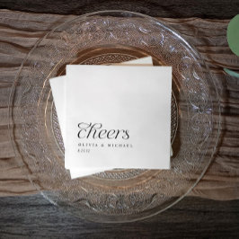 Guardanapo De Papel Casamento Preto e Branco Simples e Elegante Cheers