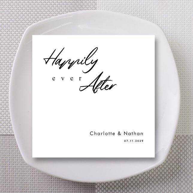 Guardanapo De Papel Casamento Preto Formal Clássico (Classic 'Happily Ever After' Black Script Wedding Napkins)