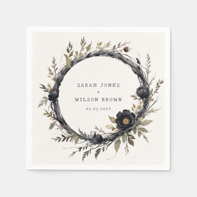 Guardanapo De Papel Casamento Preto-Rosa de Mola Gótica Escura (Frente)