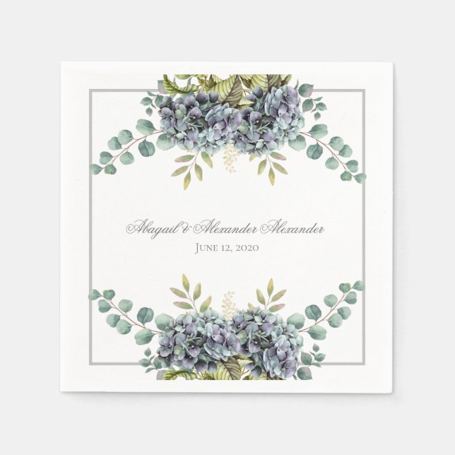 Guardanapo De Papel Casamento Purplish Hydrangeas Eucalyptus (Frente)