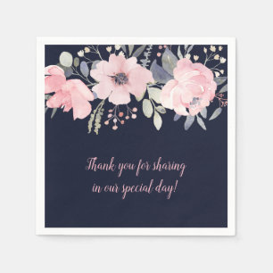 Guardanapo De Papel Casamento Quadrado Floral Rosa e Marinho