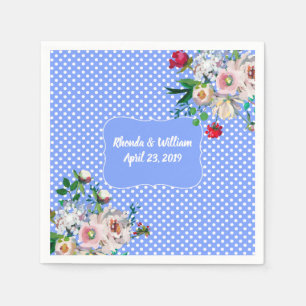 Guardanapo De Papel Casamento Real Azul com Pontos Brancos e Flores
