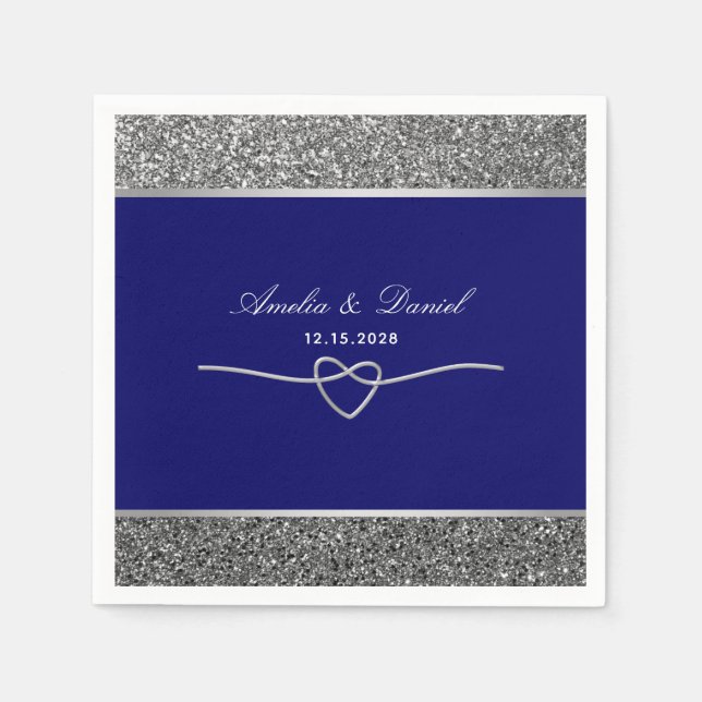 Guardanapo De Papel Casamento Real Azul de Prata Elegante Napkins (Frente)