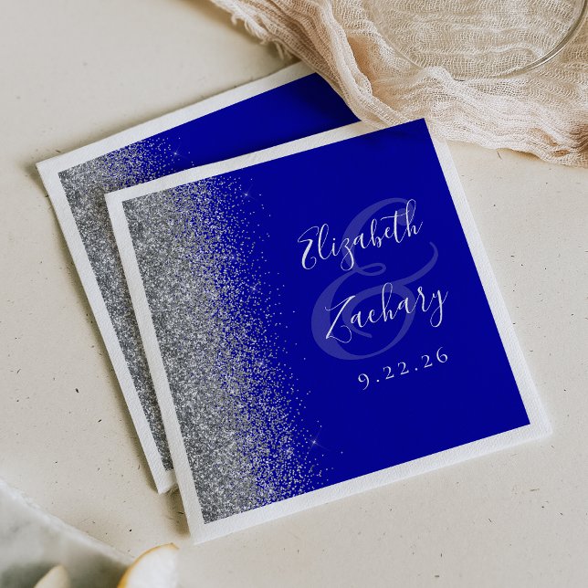 Guardanapo De Papel Casamento Real Azul Silver Glitter Napkins (Criador carregado)