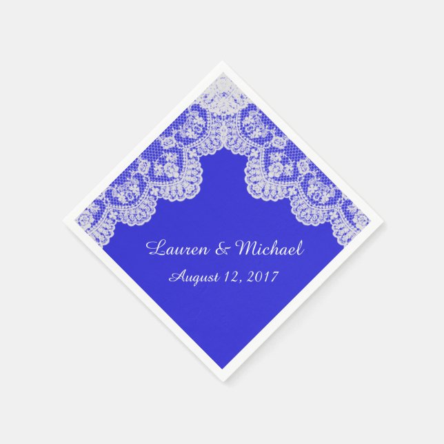 Guardanapo De Papel Casamento Real Blue Faux White Lace Border (Canto)