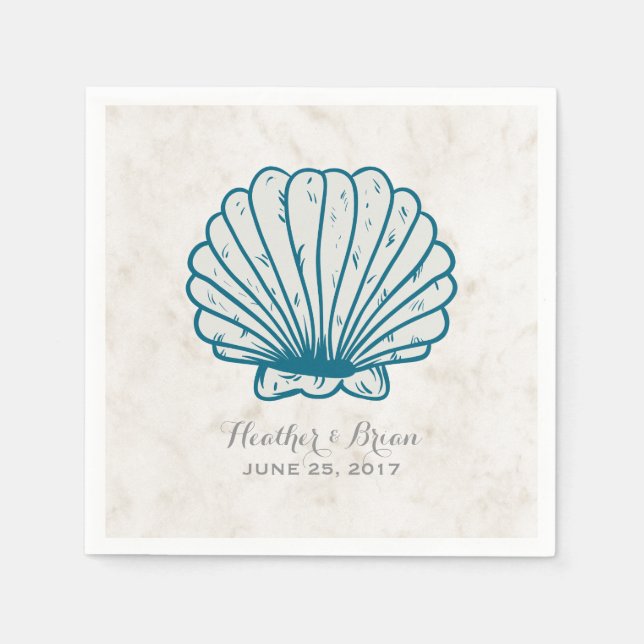 Guardanapo De Papel Casamento Real Blue Rustic Seashell (Frente)
