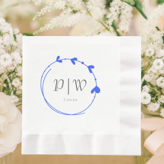 Guardanapo De Papel Casamento Real Blue Simple Heart Wreath Monogramas