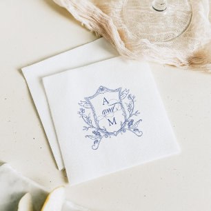 Guardanapo De Papel Casamento Real Blue Vintage Crest Obrigado