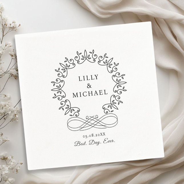 Guardanapo De Papel Casamento Real, Elegante, "Best Day-Ever" (Royal, Elegant, Classic "Best-Day-Ever" White Wedding Napkins with your name and date.)