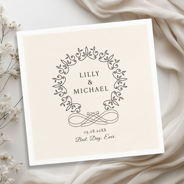 Guardanapo De Papel Casamento Real, Elegante, "Best Day-Ever" (Royal, Elegant, Classic "Best-Day-Ever" Beige Wedding Napkins with your name and date.)