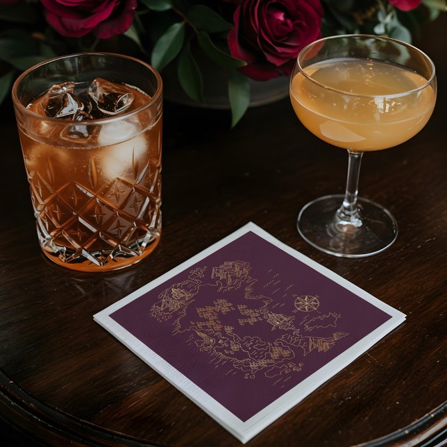 Guardanapo De Papel Casamento Real Muse Medieval Fantasy Velho Mundo (Royal Muse Medieval Fantasy Old World Map Wedding Napkins)