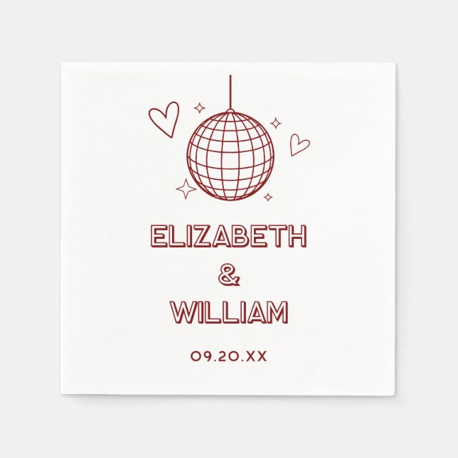 Guardanapo De Papel Casamento Red Retro Disco Groovy 70s (Frente)