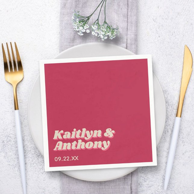 Guardanapo De Papel Casamento Retro Groovy Viva Magenta, de 70 anos (Criador carregado)