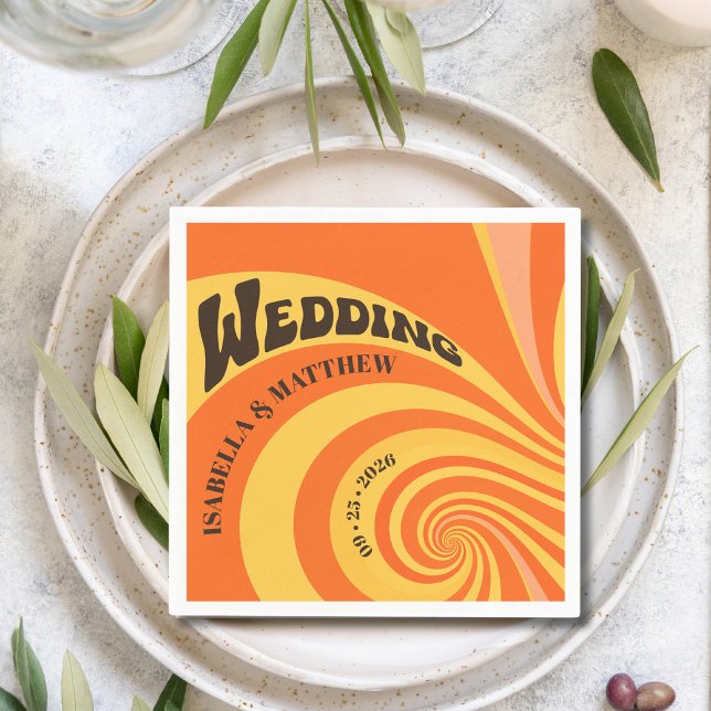 Guardanapo De Papel Casamento Retro Laranja Amarelo 70s (Criador carregado)