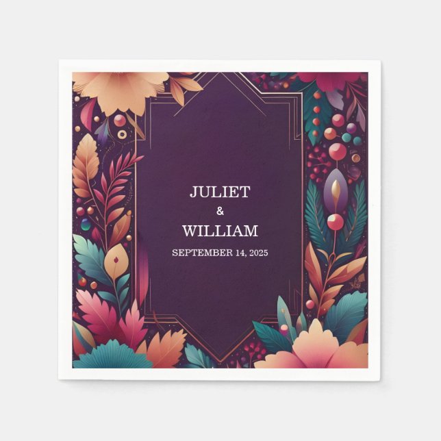 Guardanapo De Papel Casamento Rich Soft Teal Fall Gem Bold Jewel Tone (Frente)