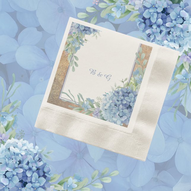 Guardanapo De Papel Casamento Romântico Blue Hydrangea Monograma (Criador carregado)