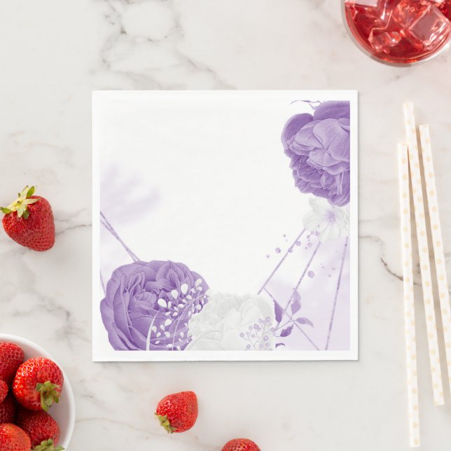 Guardanapo De Papel casamento romântico branco e roxo (Insitu)