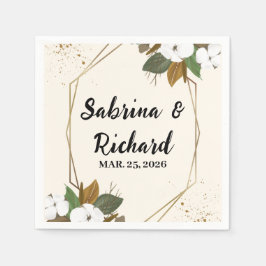 Guardanapo De Papel Casamento Romântico Castanho E Creme Floral