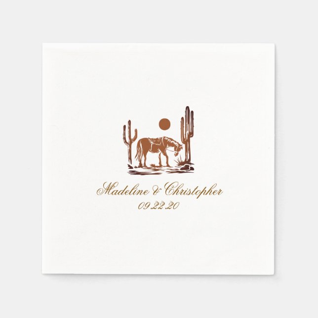 Guardanapo De Papel Casamento Romântico Castanho Escuro Ocidental (Frente)