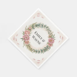 Guardanapo De Papel Casamento Romântico com Flores Rosa e Vegetação