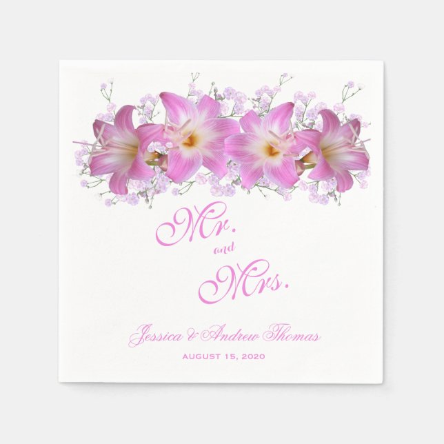 Guardanapo De Papel Casamento Romântico com Lírios Belladonna (Frente)