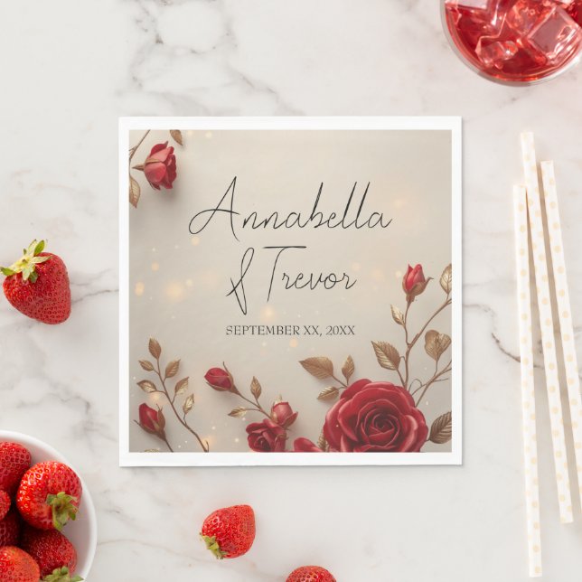 Guardanapo De Papel Casamento Romântico com Rosas Vermelhas Enfeitiçad (Insitu)