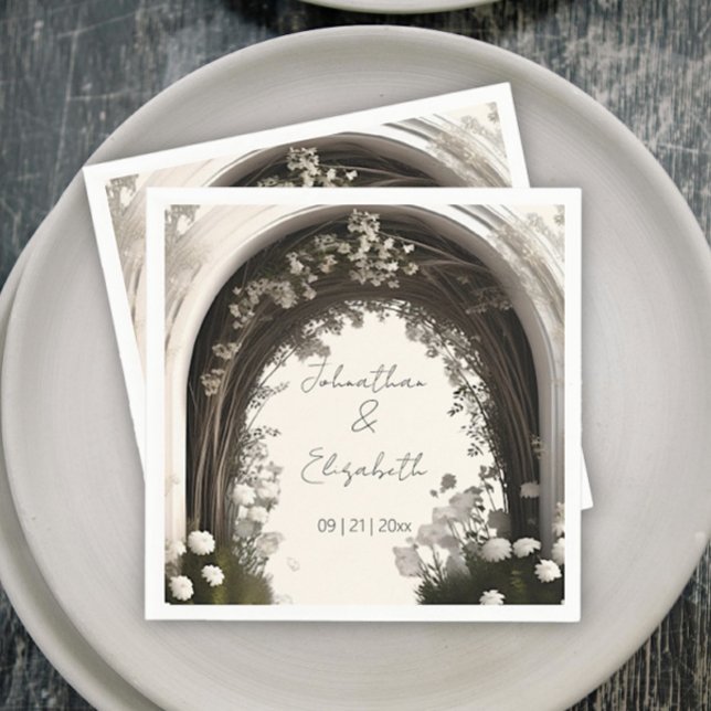 Guardanapo De Papel Casamento Romântico de Arca Botânica (Romantic Boho Botanical Arch Wedding Paper Napkins)